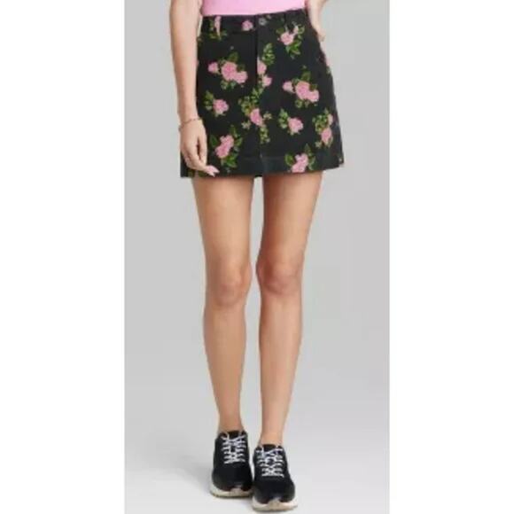 Wild Fable Black Floral High-Rise Cord Mini Skirt - 12 NWT - Picture 4 of 14